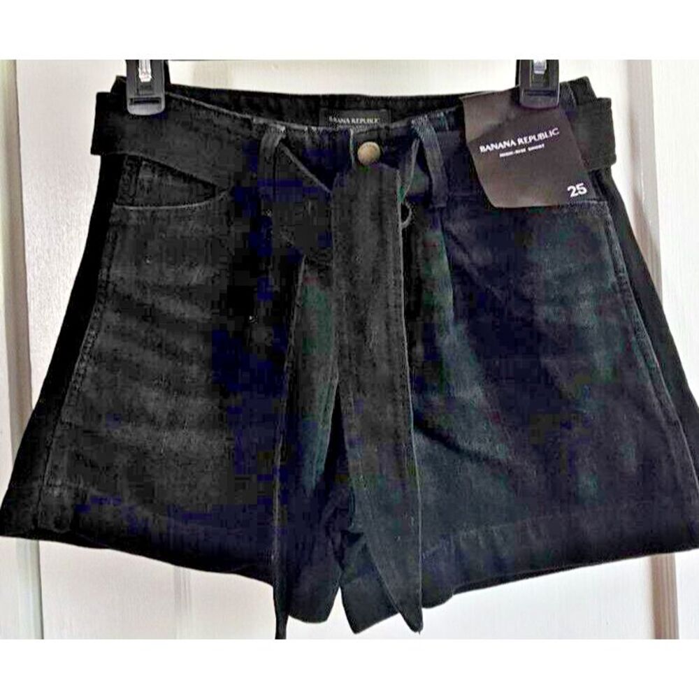 NWT BANANA REPUBLIC women Sz 25 black denim High Rise shorts belted‎